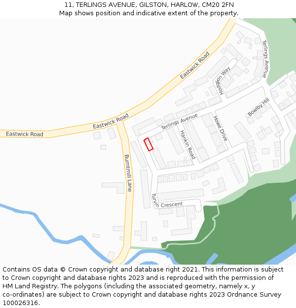 11, TERLINGS AVENUE, GILSTON, HARLOW, CM20 2FN: Location map and indicative extent of plot