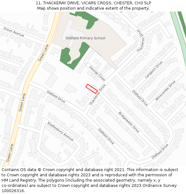 11, THACKERAY DRIVE, VICARS CROSS, CHESTER, CH3 5LP: Location map and indicative extent of plot