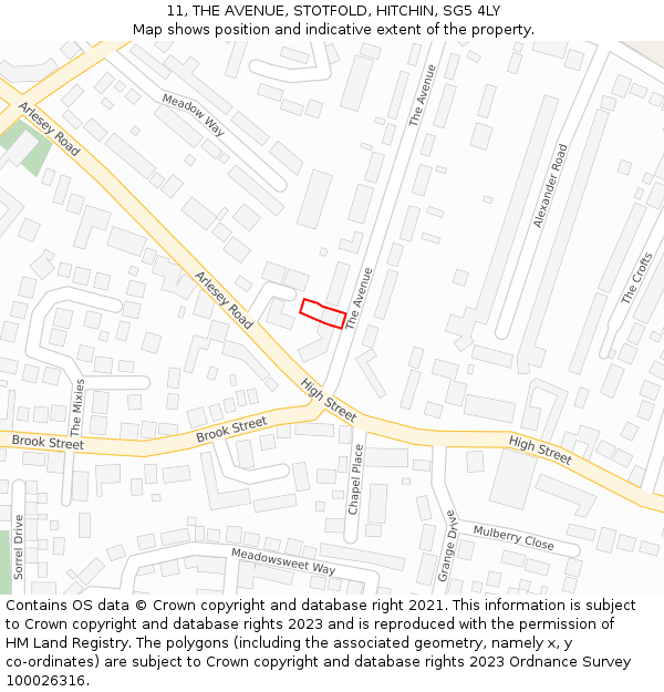 11, THE AVENUE, STOTFOLD, HITCHIN, SG5 4LY: Location map and indicative extent of plot