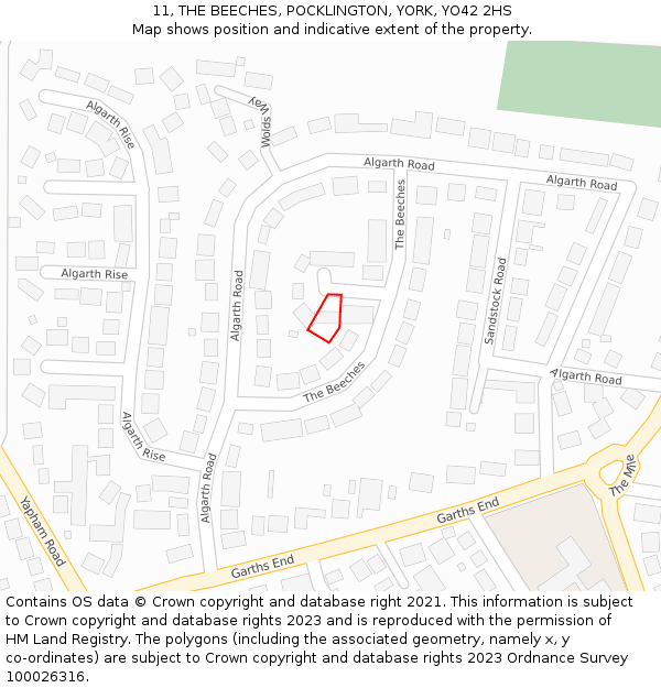 11, THE BEECHES, POCKLINGTON, YORK, YO42 2HS: Location map and indicative extent of plot