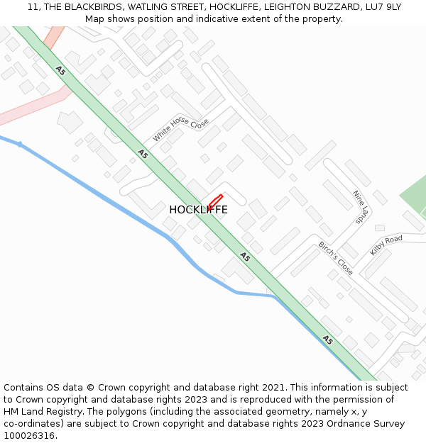 11, THE BLACKBIRDS, WATLING STREET, HOCKLIFFE, LEIGHTON BUZZARD, LU7 9LY: Location map and indicative extent of plot