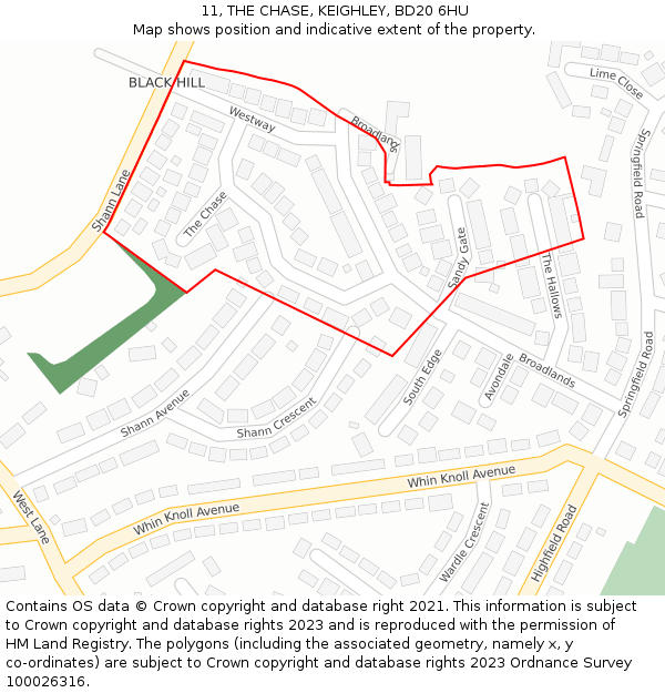 11, THE CHASE, KEIGHLEY, BD20 6HU: Location map and indicative extent of plot