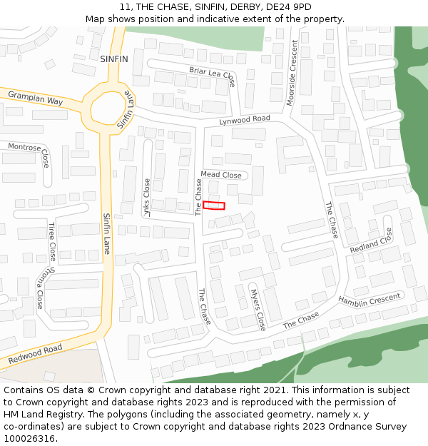 11, THE CHASE, SINFIN, DERBY, DE24 9PD: Location map and indicative extent of plot
