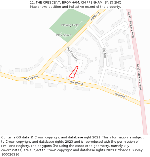 11, THE CRESCENT, BROMHAM, CHIPPENHAM, SN15 2HQ: Location map and indicative extent of plot