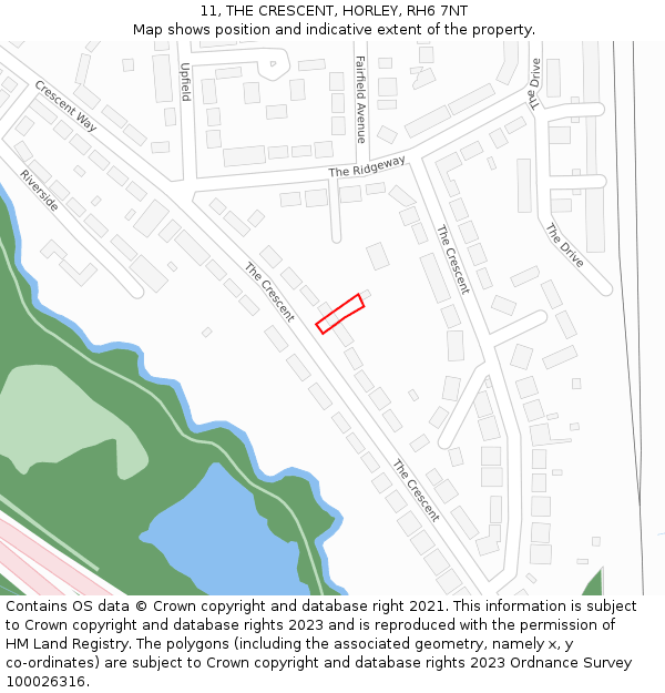 11, THE CRESCENT, HORLEY, RH6 7NT: Location map and indicative extent of plot