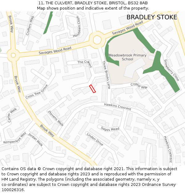 11, THE CULVERT, BRADLEY STOKE, BRISTOL, BS32 8AB: Location map and indicative extent of plot