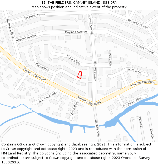 11, THE FIELDERS, CANVEY ISLAND, SS8 0RN: Location map and indicative extent of plot