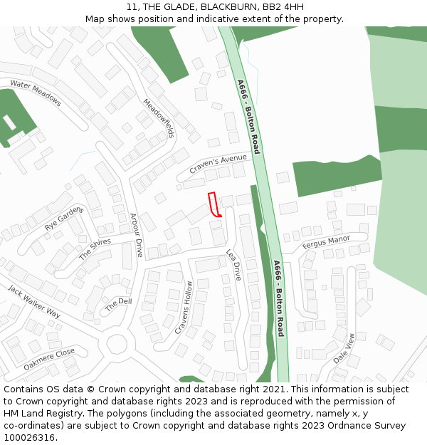 11, THE GLADE, BLACKBURN, BB2 4HH: Location map and indicative extent of plot