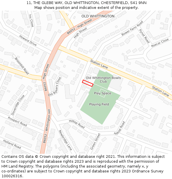 11, THE GLEBE WAY, OLD WHITTINGTON, CHESTERFIELD, S41 9NN: Location map and indicative extent of plot