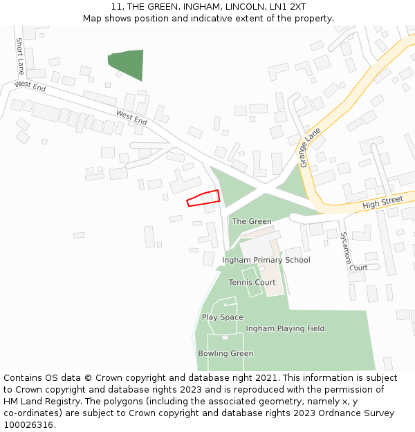 11, THE GREEN, INGHAM, LINCOLN, LN1 2XT: Location map and indicative extent of plot