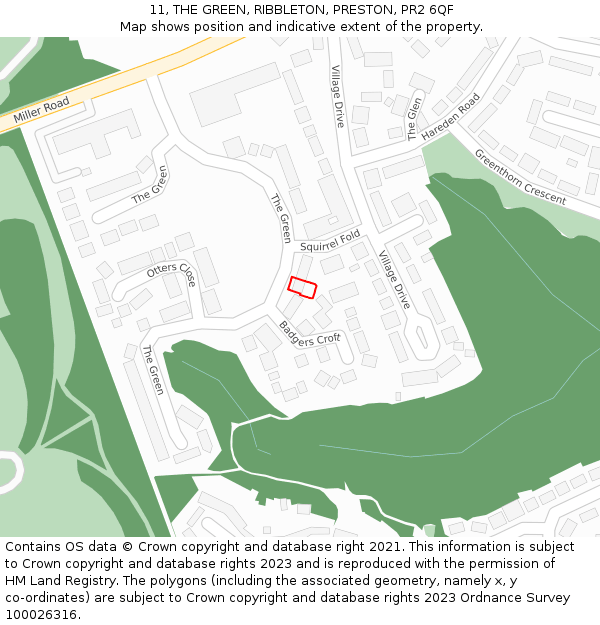 11, THE GREEN, RIBBLETON, PRESTON, PR2 6QF: Location map and indicative extent of plot