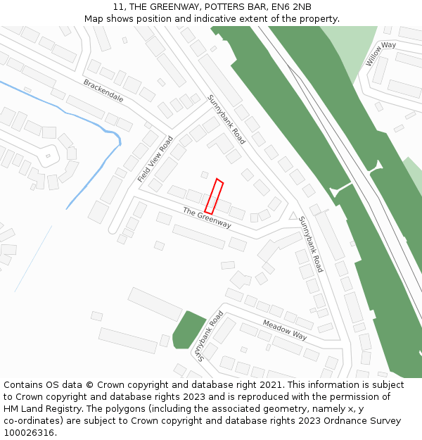 11, THE GREENWAY, POTTERS BAR, EN6 2NB: Location map and indicative extent of plot