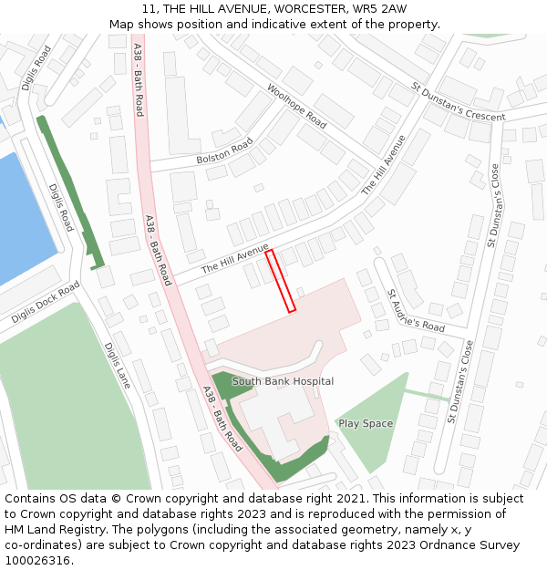 11, THE HILL AVENUE, WORCESTER, WR5 2AW: Location map and indicative extent of plot