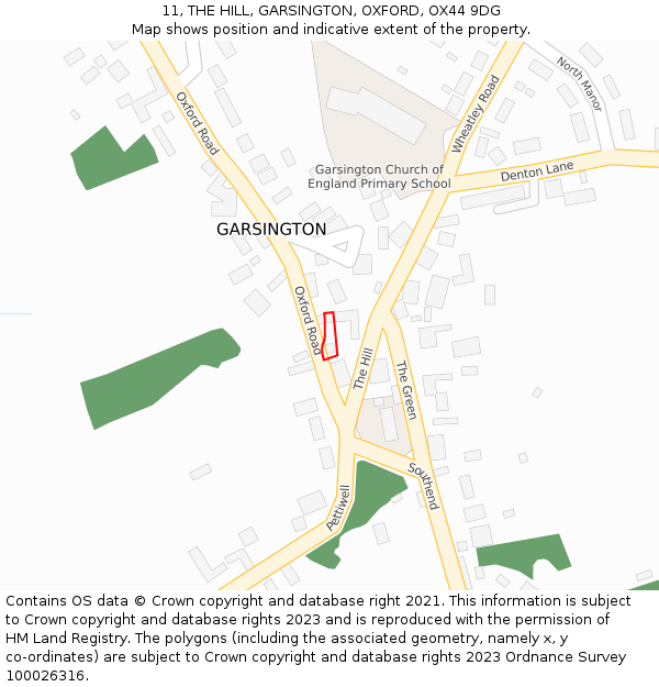 11, THE HILL, GARSINGTON, OXFORD, OX44 9DG: Location map and indicative extent of plot