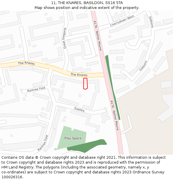 11, THE KNARES, BASILDON, SS16 5TA: Location map and indicative extent of plot