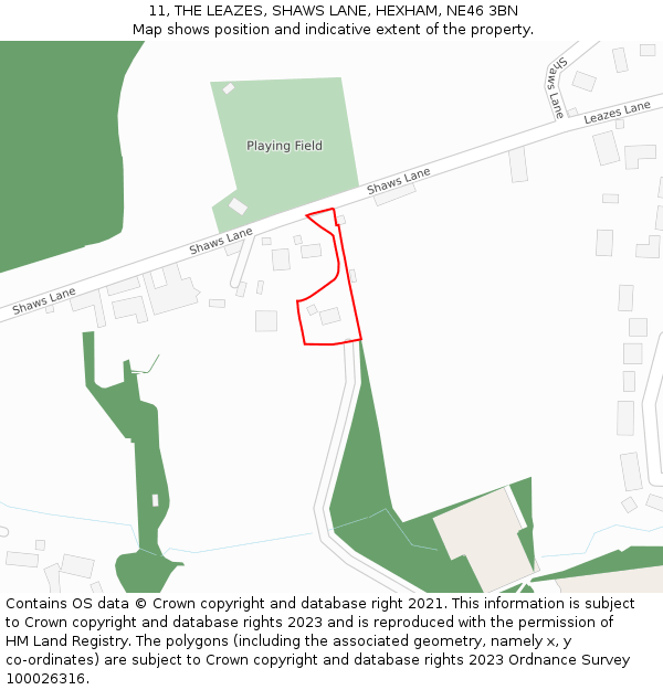 11, THE LEAZES, SHAWS LANE, HEXHAM, NE46 3BN: Location map and indicative extent of plot