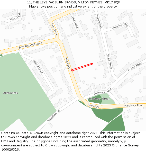 11, THE LEYS, WOBURN SANDS, MILTON KEYNES, MK17 8QF: Location map and indicative extent of plot