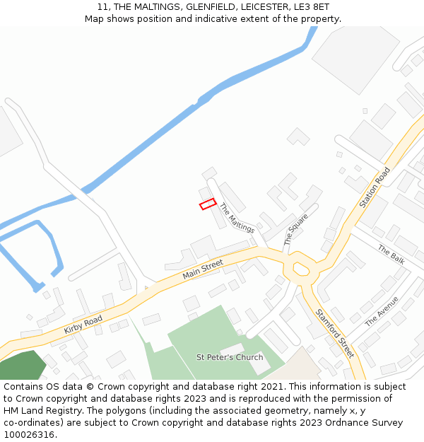 11, THE MALTINGS, GLENFIELD, LEICESTER, LE3 8ET: Location map and indicative extent of plot
