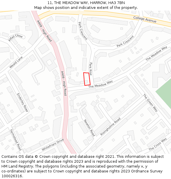 11, THE MEADOW WAY, HARROW, HA3 7BN: Location map and indicative extent of plot