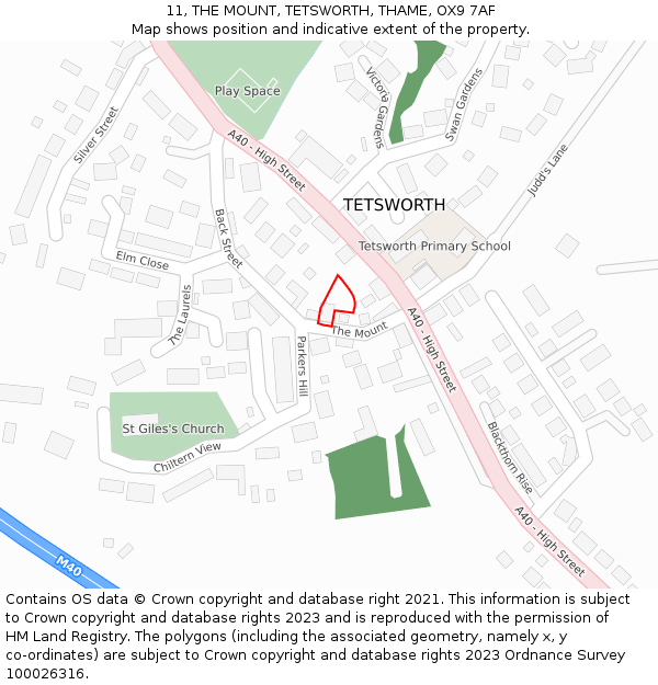 11, THE MOUNT, TETSWORTH, THAME, OX9 7AF: Location map and indicative extent of plot