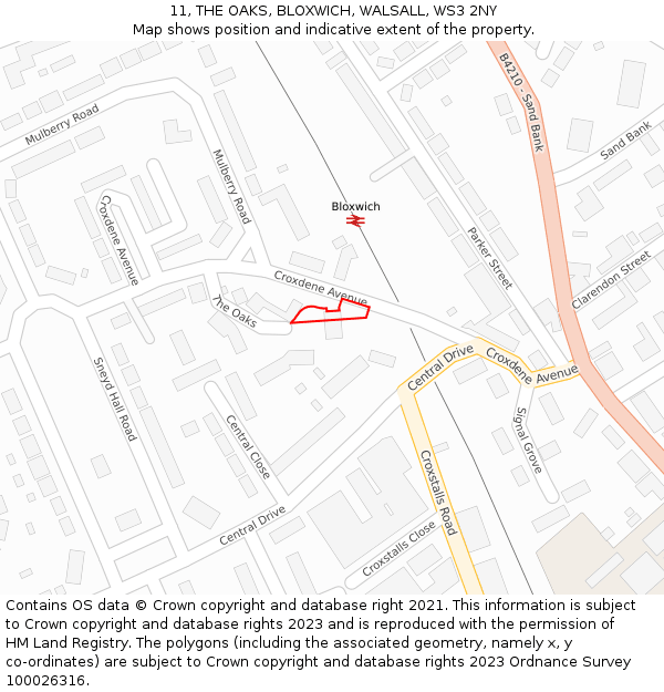 11, THE OAKS, BLOXWICH, WALSALL, WS3 2NY: Location map and indicative extent of plot