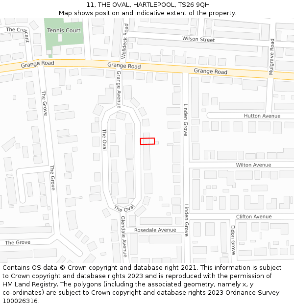 11, THE OVAL, HARTLEPOOL, TS26 9QH: Location map and indicative extent of plot