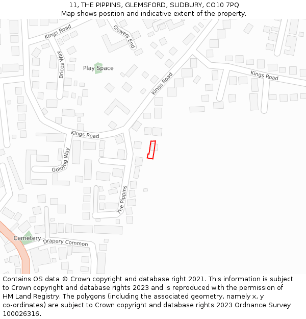 11, THE PIPPINS, GLEMSFORD, SUDBURY, CO10 7PQ: Location map and indicative extent of plot