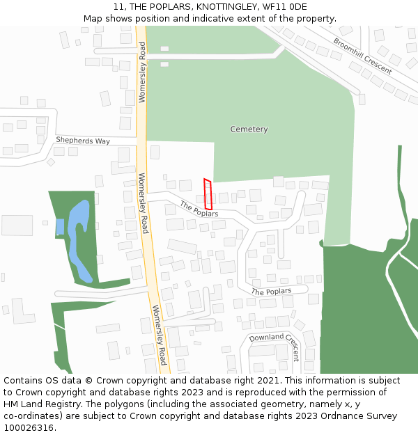 11, THE POPLARS, KNOTTINGLEY, WF11 0DE: Location map and indicative extent of plot