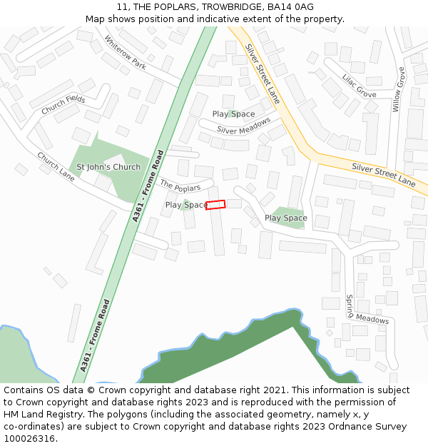 11, THE POPLARS, TROWBRIDGE, BA14 0AG: Location map and indicative extent of plot