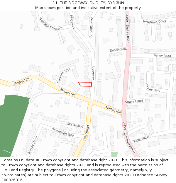 11, THE RIDGEWAY, DUDLEY, DY3 3UN: Location map and indicative extent of plot