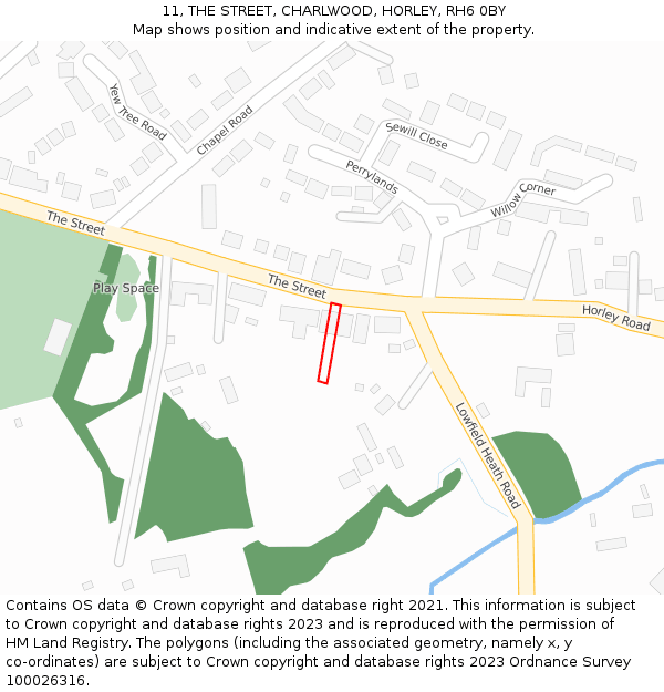 11, THE STREET, CHARLWOOD, HORLEY, RH6 0BY: Location map and indicative extent of plot