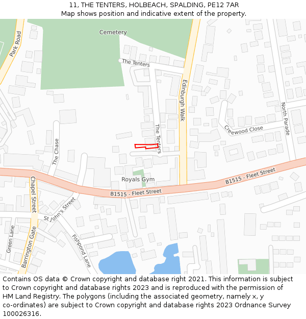 11, THE TENTERS, HOLBEACH, SPALDING, PE12 7AR: Location map and indicative extent of plot