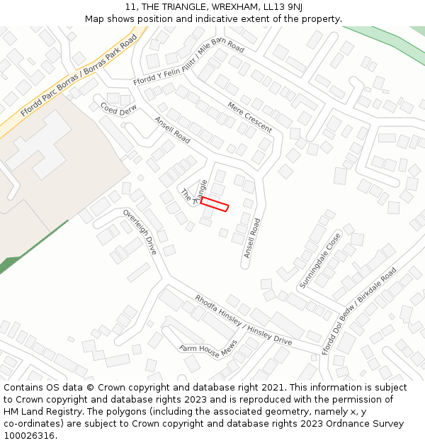 11, THE TRIANGLE, WREXHAM, LL13 9NJ: Location map and indicative extent of plot