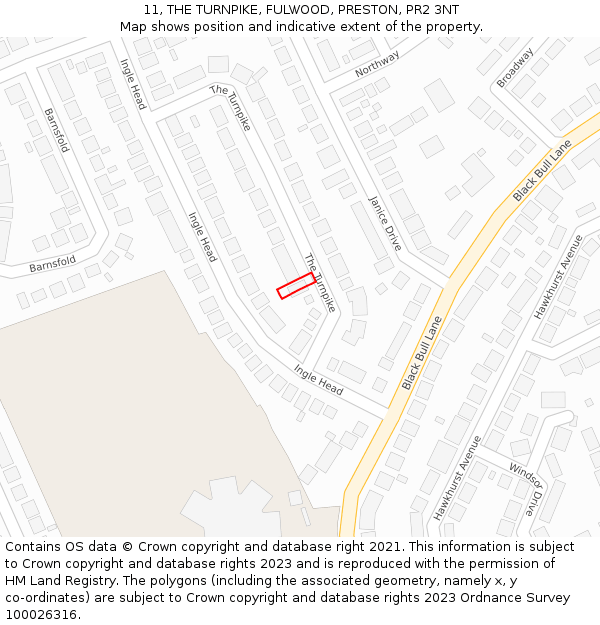 11, THE TURNPIKE, FULWOOD, PRESTON, PR2 3NT: Location map and indicative extent of plot