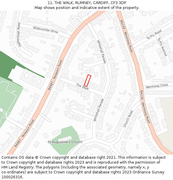 11, THE WALK, RUMNEY, CARDIFF, CF3 3DP: Location map and indicative extent of plot