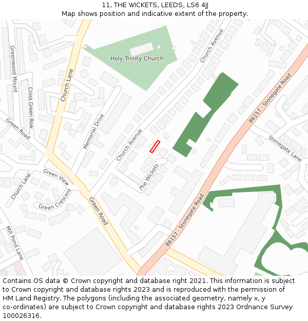 11, THE WICKETS, LEEDS, LS6 4JJ: Location map and indicative extent of plot