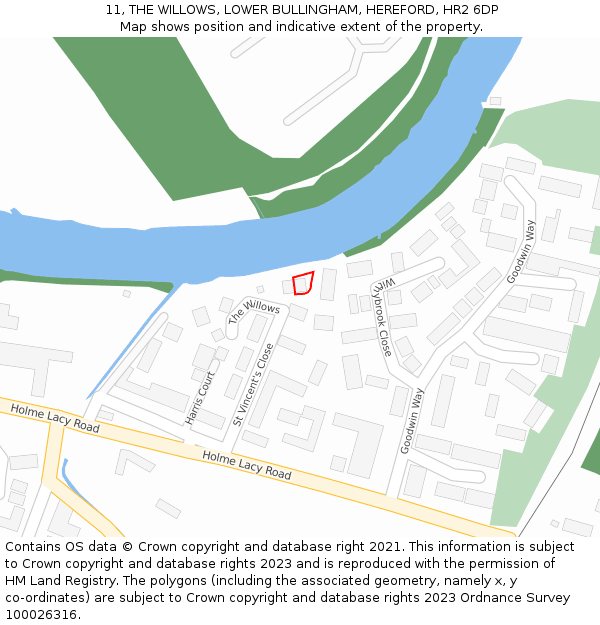 11, THE WILLOWS, LOWER BULLINGHAM, HEREFORD, HR2 6DP: Location map and indicative extent of plot