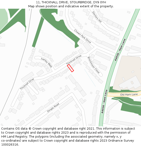 11, THICKNALL DRIVE, STOURBRIDGE, DY9 0YH: Location map and indicative extent of plot