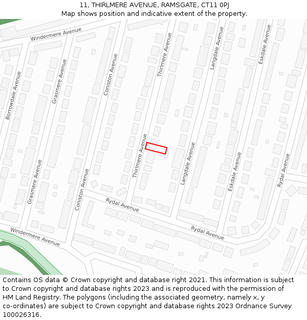 11, THIRLMERE AVENUE, RAMSGATE, CT11 0PJ: Location map and indicative extent of plot