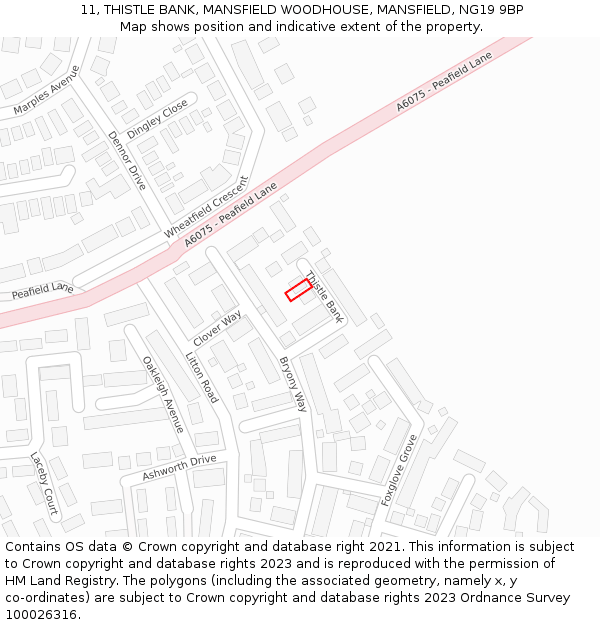 11, THISTLE BANK, MANSFIELD WOODHOUSE, MANSFIELD, NG19 9BP: Location map and indicative extent of plot