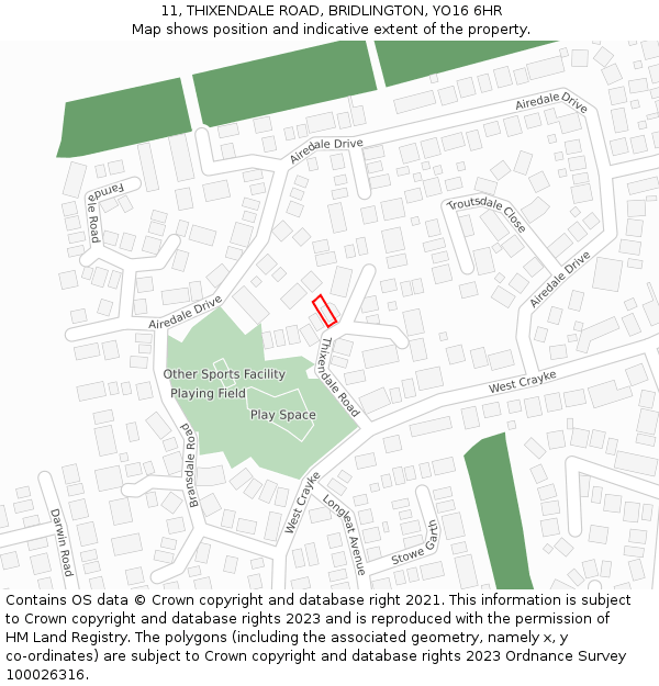 11, THIXENDALE ROAD, BRIDLINGTON, YO16 6HR: Location map and indicative extent of plot