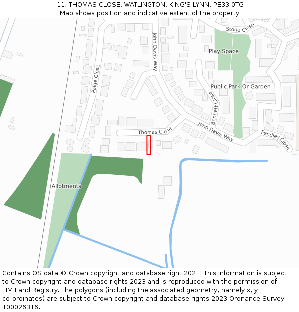 11, THOMAS CLOSE, WATLINGTON, KING'S LYNN, PE33 0TG: Location map and indicative extent of plot