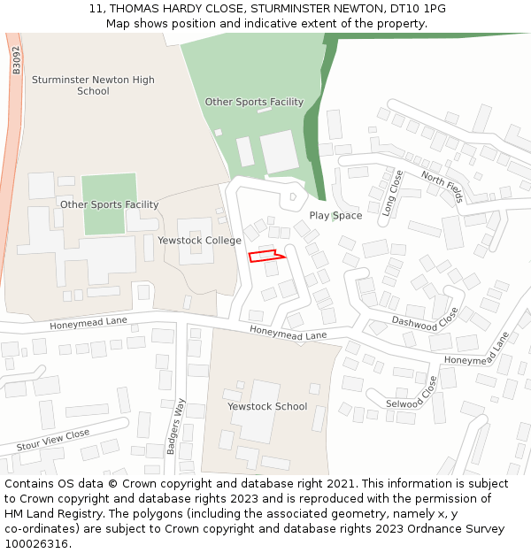 11, THOMAS HARDY CLOSE, STURMINSTER NEWTON, DT10 1PG: Location map and indicative extent of plot
