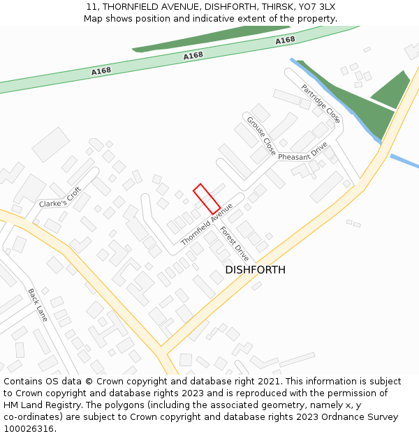11, THORNFIELD AVENUE, DISHFORTH, THIRSK, YO7 3LX: Location map and indicative extent of plot