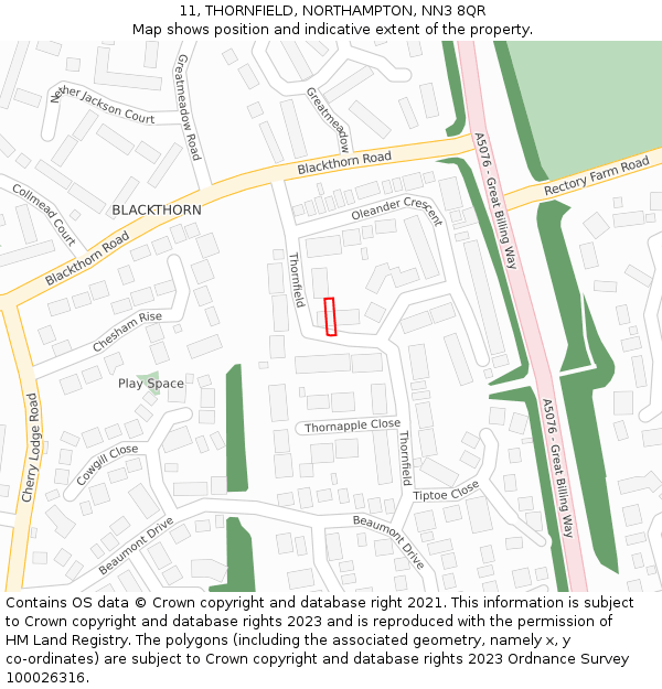 11, THORNFIELD, NORTHAMPTON, NN3 8QR: Location map and indicative extent of plot
