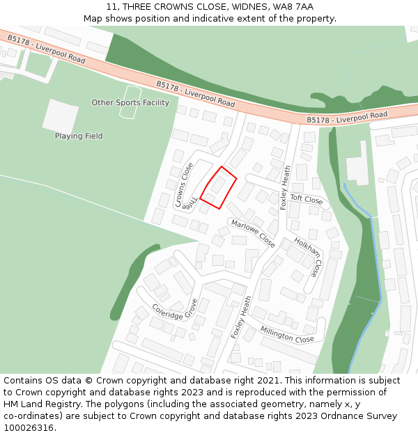 11, THREE CROWNS CLOSE, WIDNES, WA8 7AA: Location map and indicative extent of plot