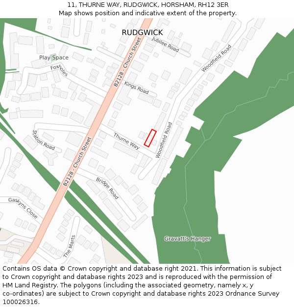 11, THURNE WAY, RUDGWICK, HORSHAM, RH12 3ER: Location map and indicative extent of plot