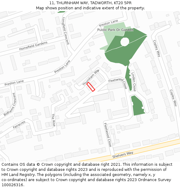 11, THURNHAM WAY, TADWORTH, KT20 5PR: Location map and indicative extent of plot