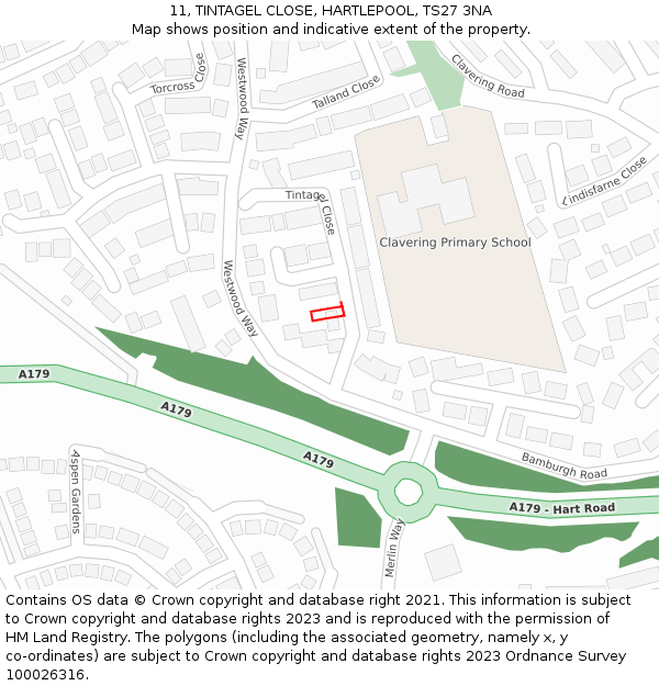 11, TINTAGEL CLOSE, HARTLEPOOL, TS27 3NA: Location map and indicative extent of plot