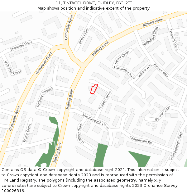 11, TINTAGEL DRIVE, DUDLEY, DY1 2TT: Location map and indicative extent of plot